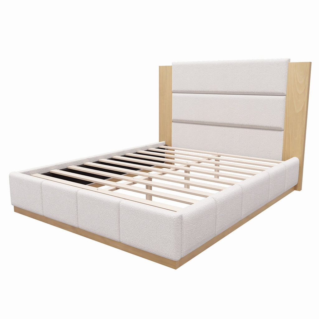 Modern Upholstered Platform Bed with Extended Headboard - Queen or King