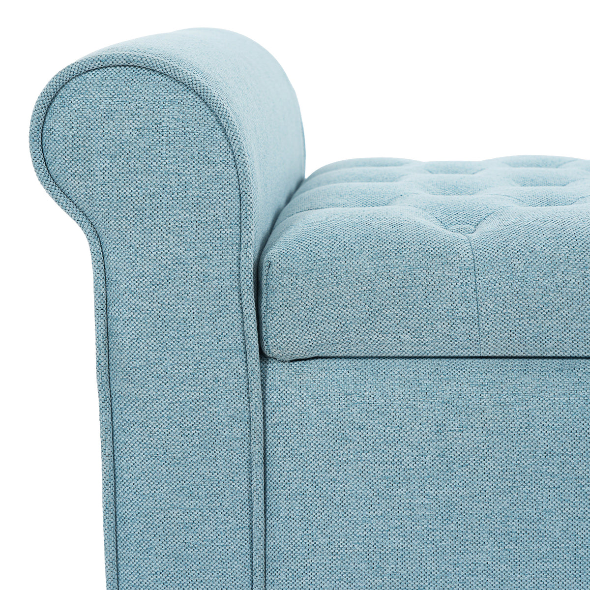 Light Blue Tufted Storage Bench with Upholstered Seating - Light Blue