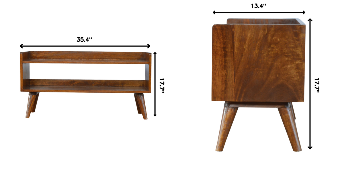 Solid Wood Nordic Storage Bench with Open Storage - Chestnut
