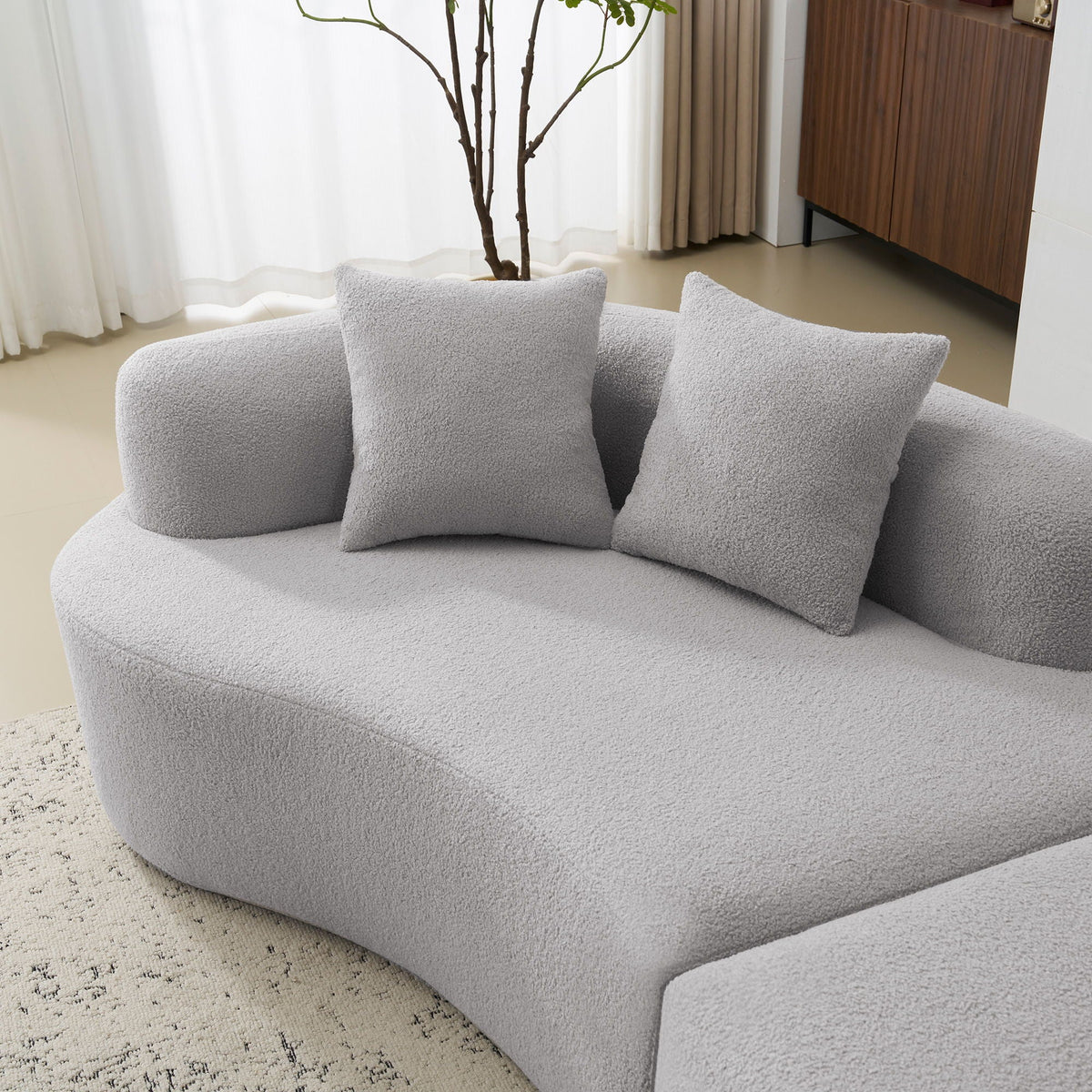 Curved 4 Seater Full Compression Sponge Sofa with Soft Upholstery - White or Gray