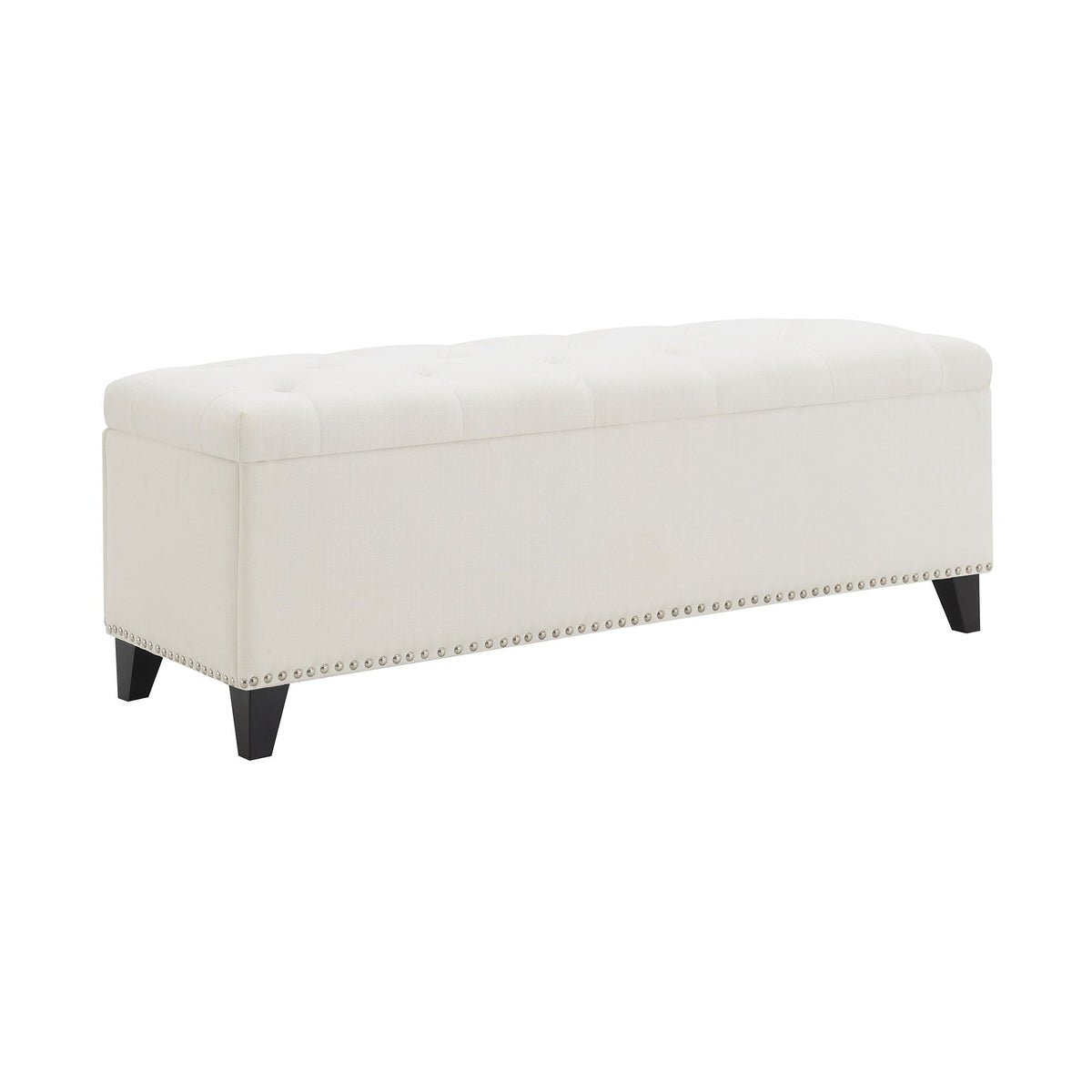 Button-Tufted Storage Ottoman with Safety Close Hinge - Light Brown or Black