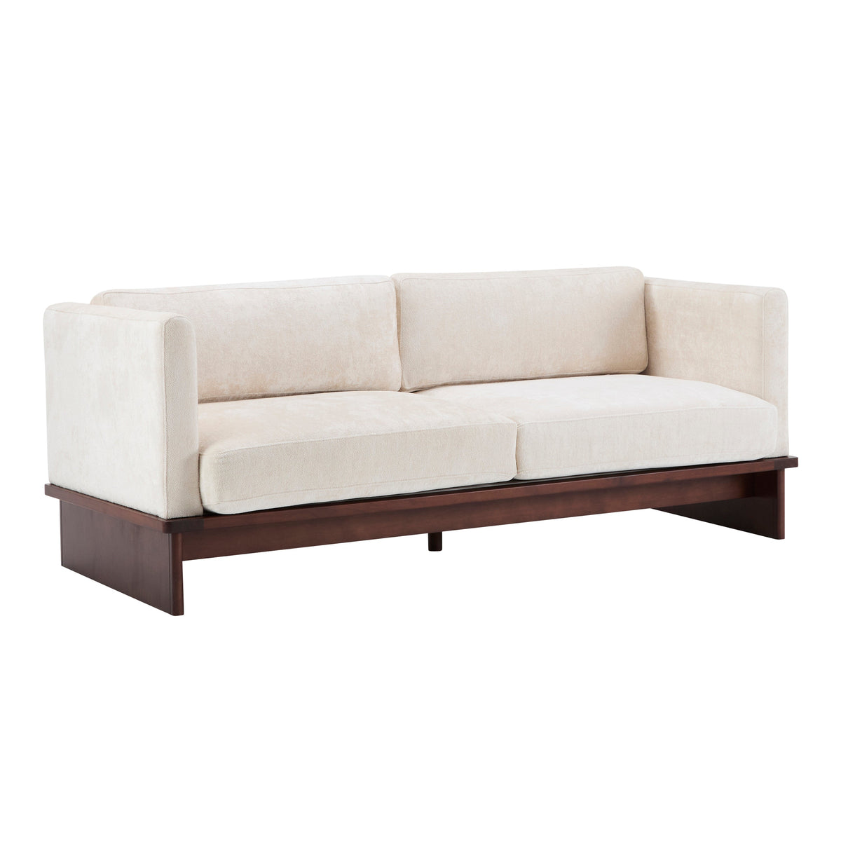 77 in. Square Arm Modern 3 Seater Boucle Sofa with Solid Wood Base - Beige