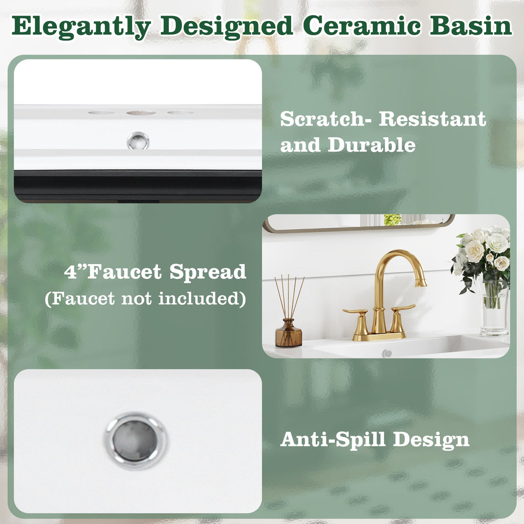 24" Modern Bathroom Vanity with Tip-Out Drawer & Soft-Close Hinges - Black, Green, or White