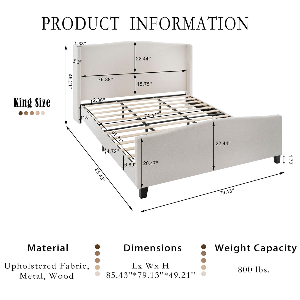 Platform Bed Frame with Tall Headboard and High Footboard - White or Gray