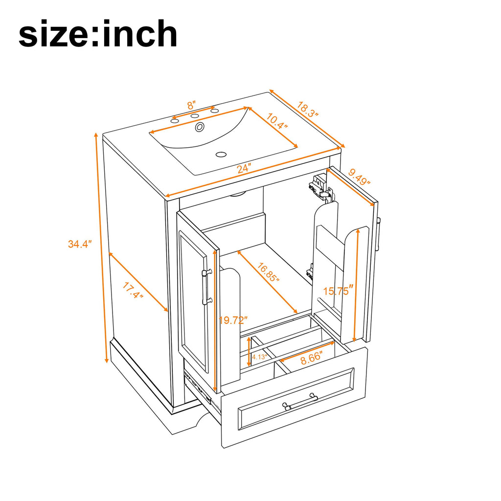 Bathroom Vanity with Sink and Soft Close Doors - White, Black, Green, or Gray