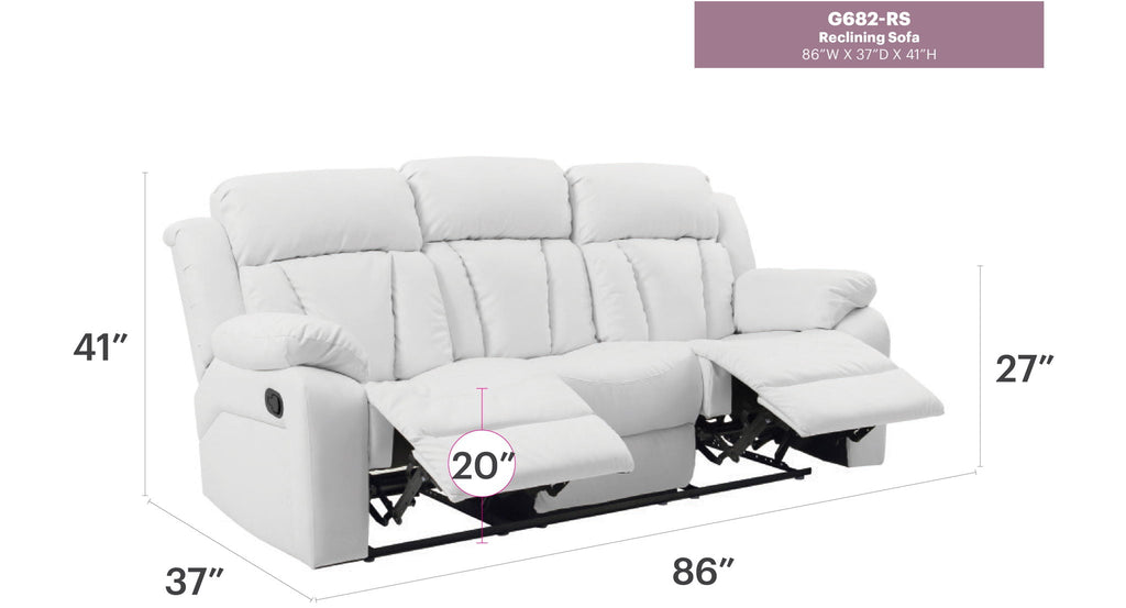 Elegant Reclining Sofa with Sturdy Construction - White, Black, Dark Brown