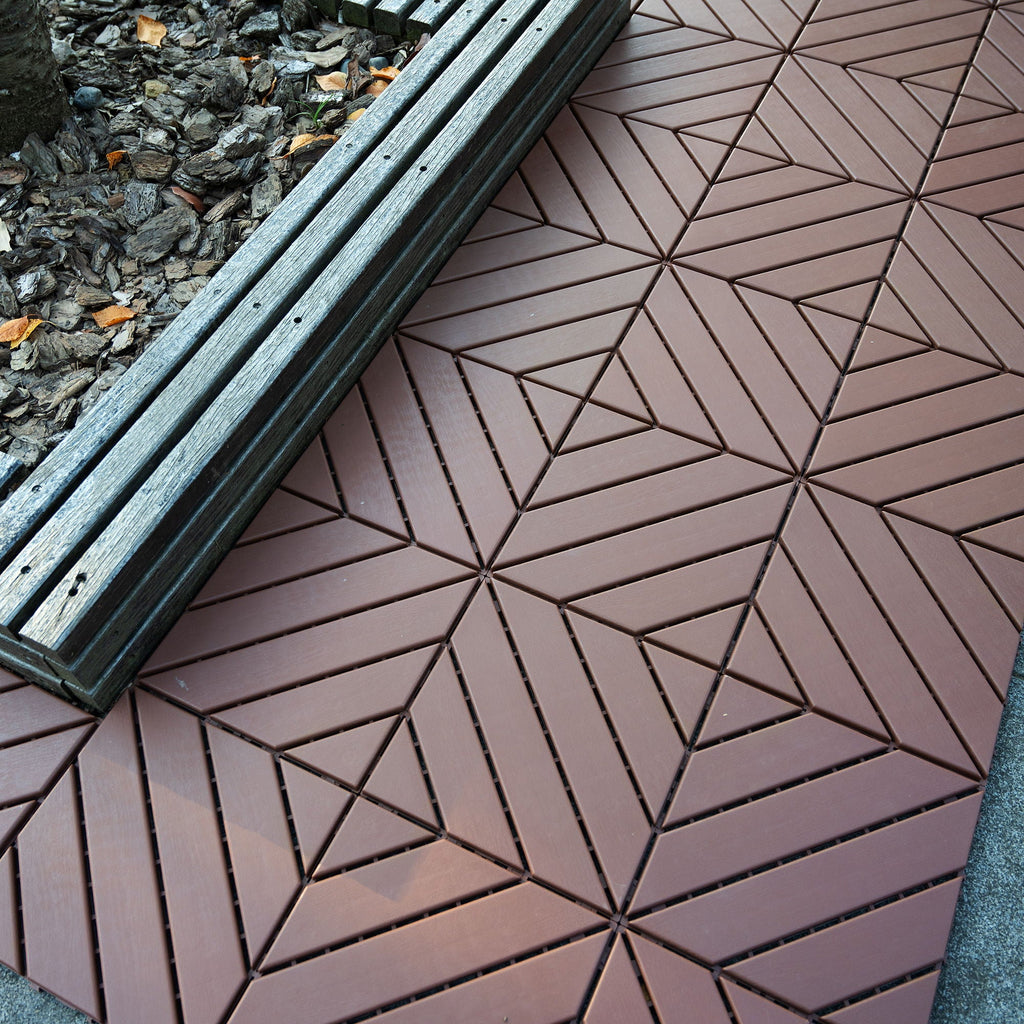 Interlocking Deck Waterproof Outdoor Patio Tiles with Easy Click-Lock System - Brown