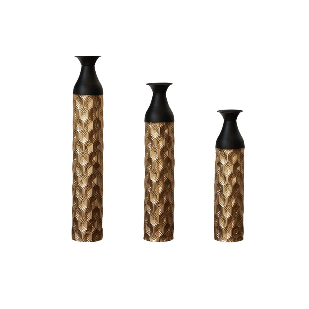 Black & Gold Floor Metal Vases with Durable Metal Construction - Set of 3