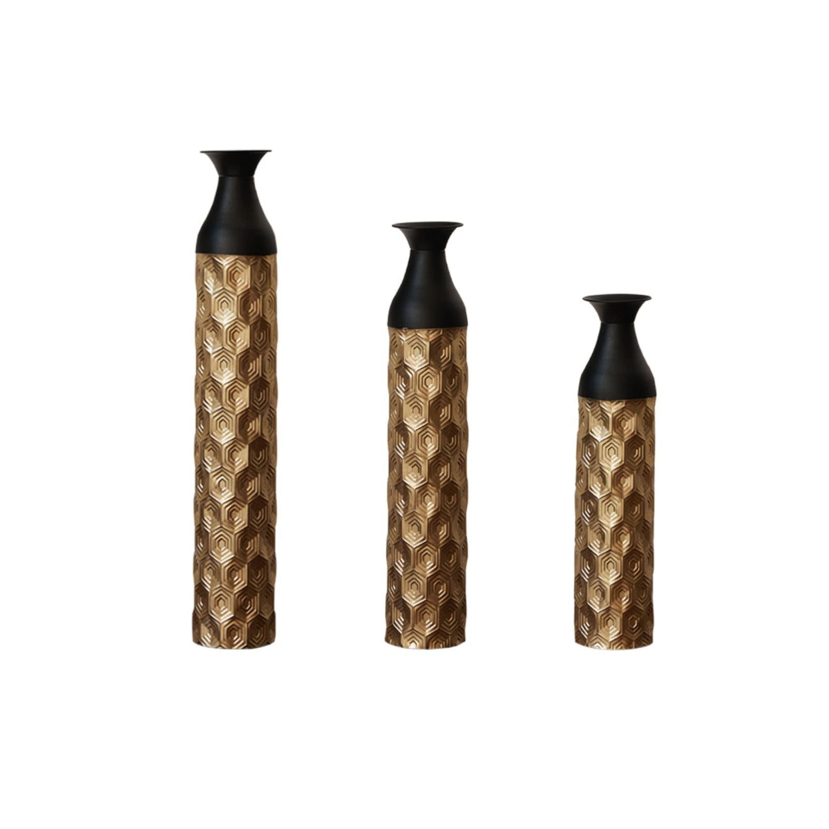 Black & Gold Floor Metal Vases with Durable Metal Construction - Set of 3