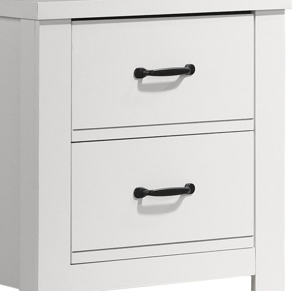 2 Drawer Nightstand Bedside Table with Sleek Black Handles - White