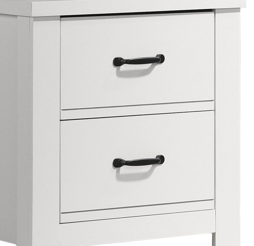 2 Drawer Nightstand Bedside Table with Sleek Black Handles - White