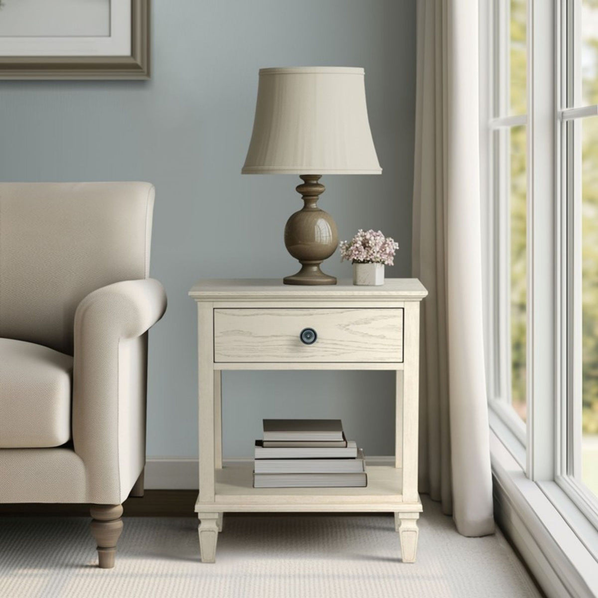 Bedside Table with Drawer and Shelf - Solid Wood Nightstand - Light Brown, Dark Brown, Beige, or Dark Gray