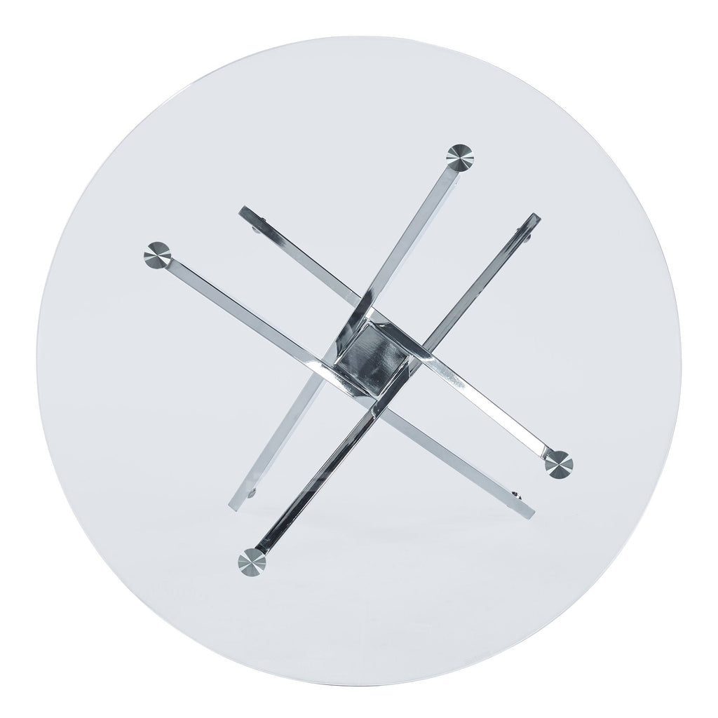 Dining Table With Cross Metal Leg And Tempered Glass
