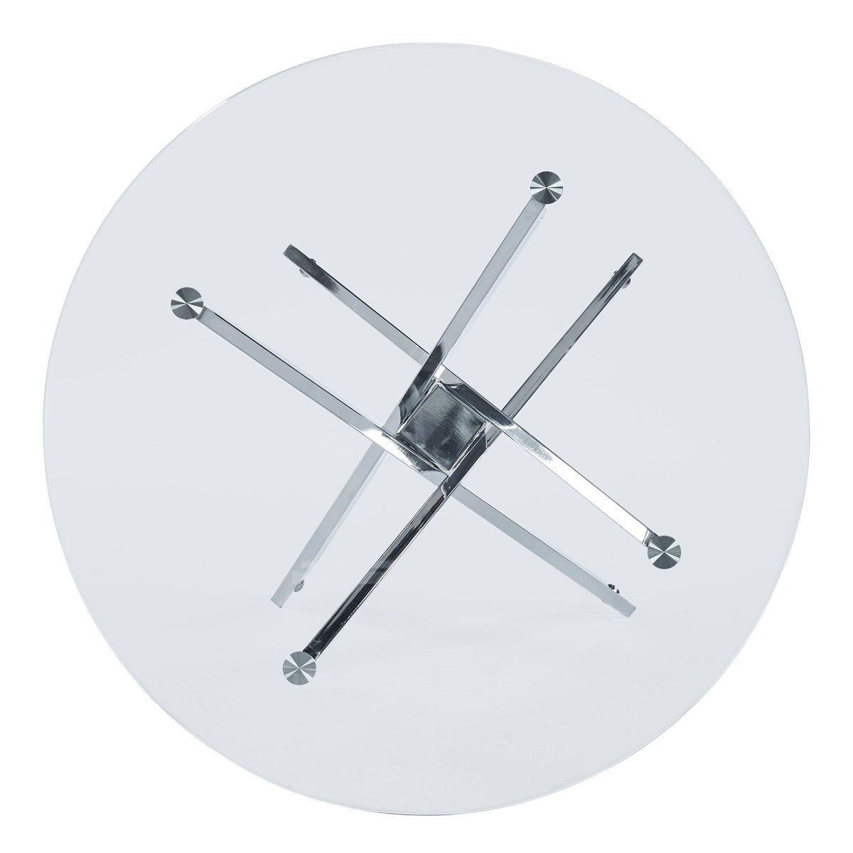 Dining Table With Cross Metal Leg And Tempered Glass