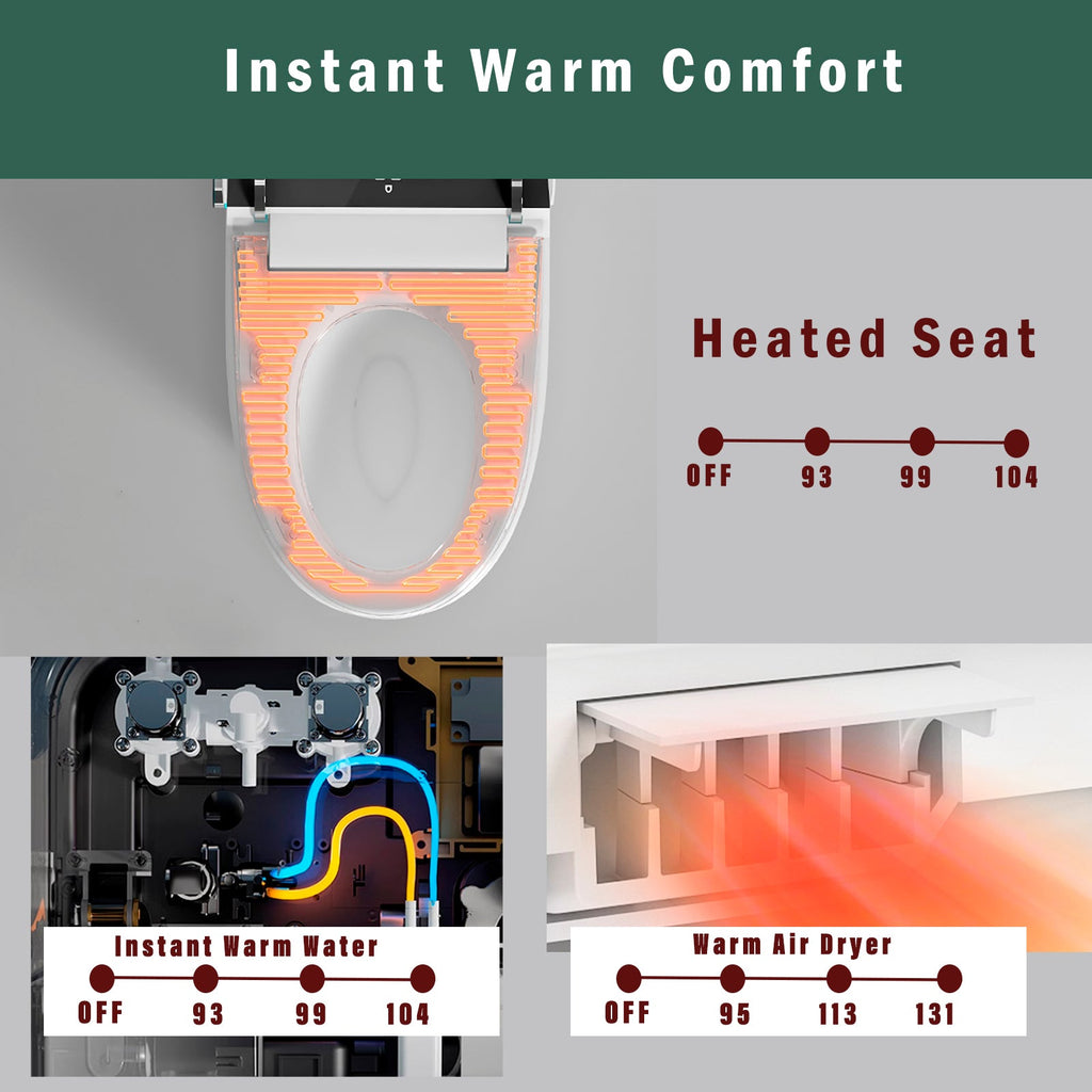 Modern Smart Toilet with Bidet Seat and Auto Functions - White