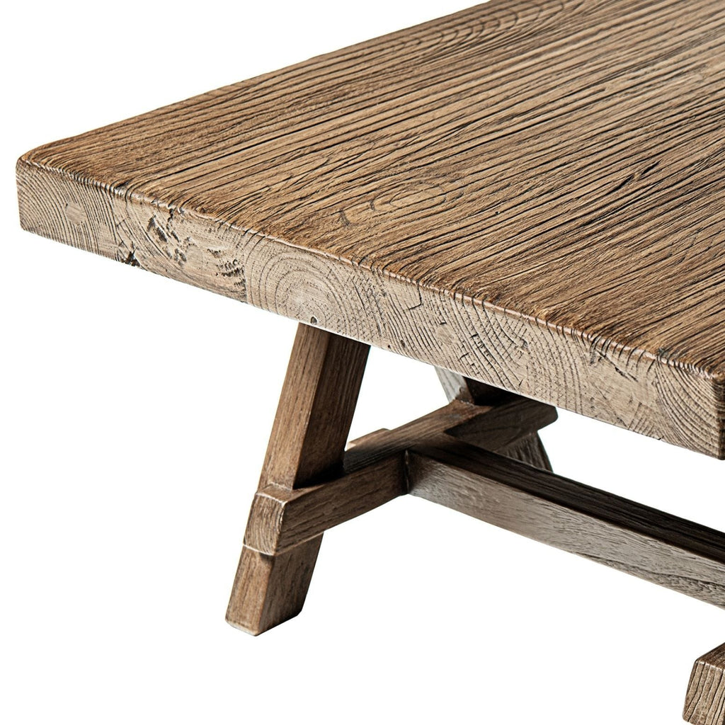 Trestle Coffee Table with Solid Reclaimed Elm Construction - Dark or Light Brown