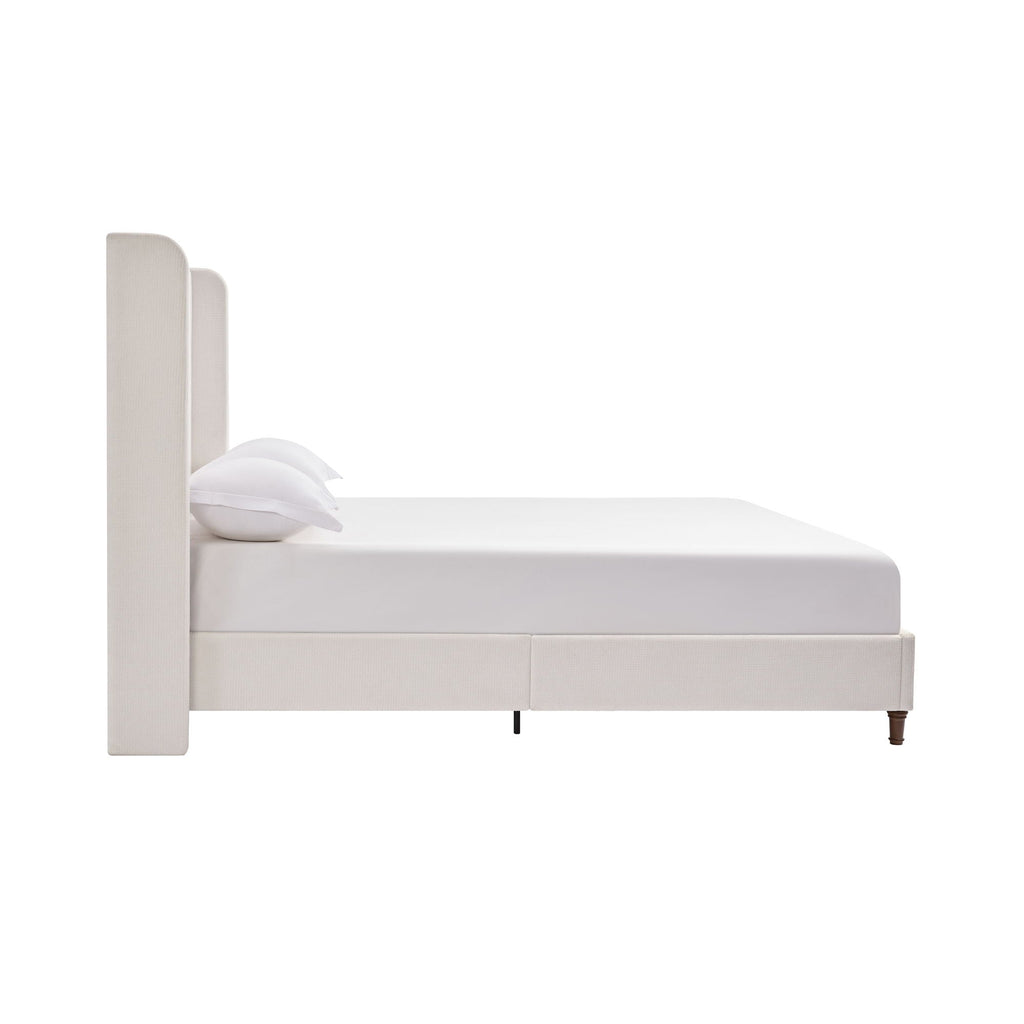 Tall Headboard Upholstered Bed with No Box Spring Needed - Cream