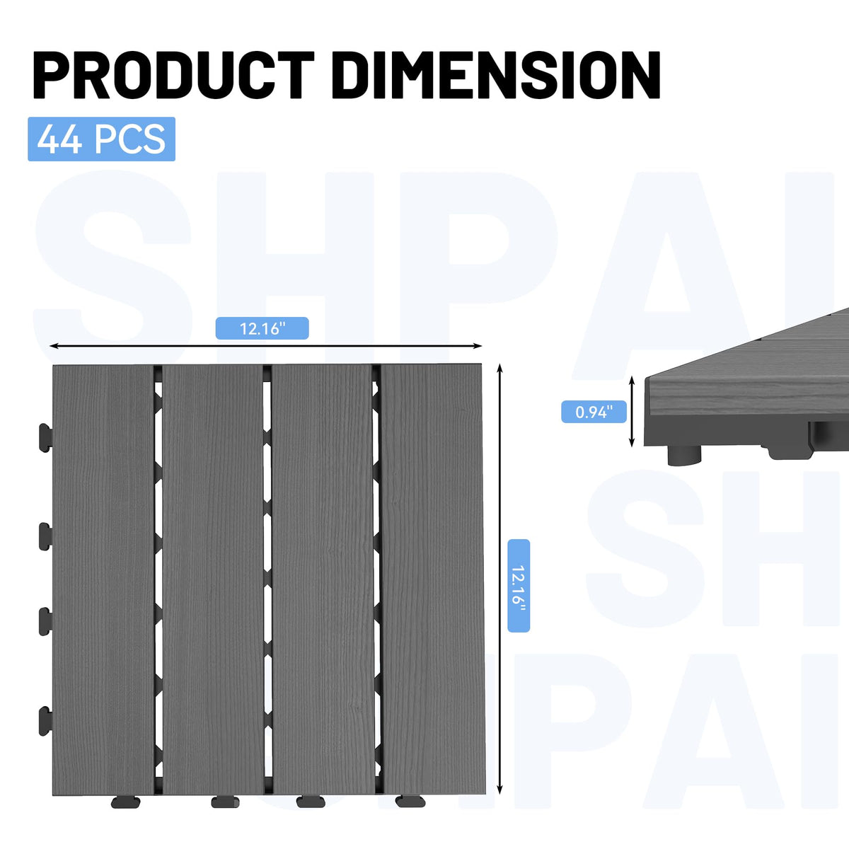 44 Pcs Interlocking Deck Tiles with All-Weather Waterproof HDPE - Dark Grey