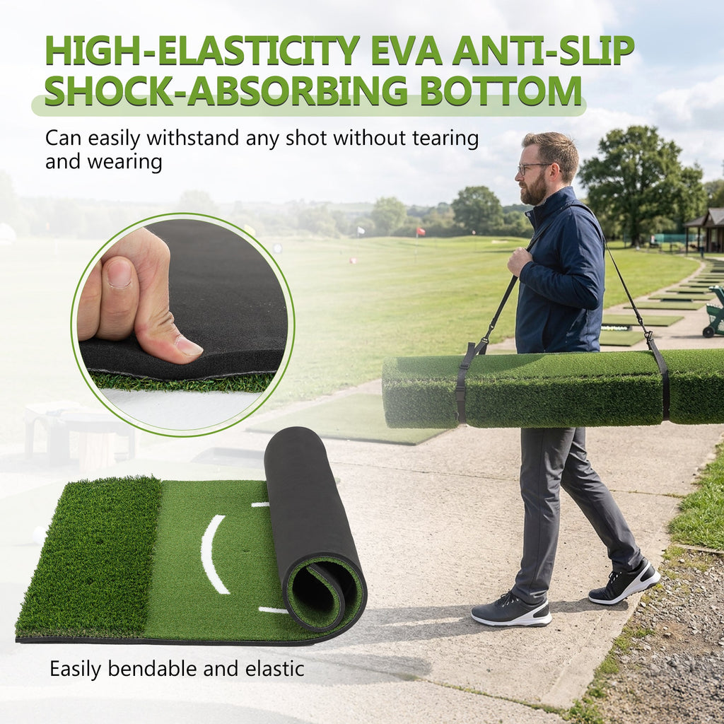5'x4' Golf Hitting Mat with Cross Stance Guide - Green