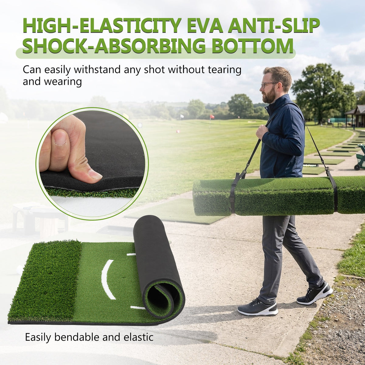 5'x4' Golf Hitting Mat with Cross Stance Guide - Green