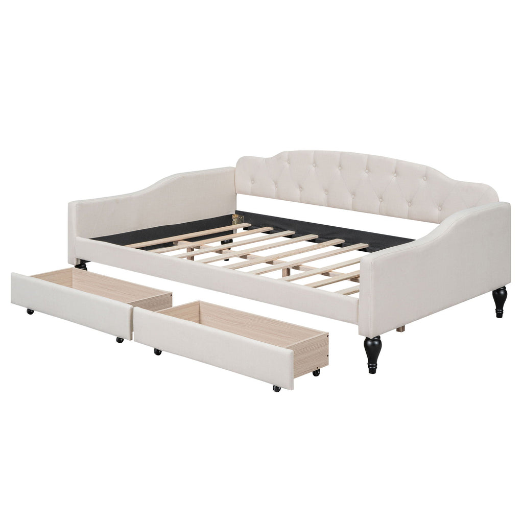 Upholstered Tufted Daybed with Storage Options - Beige