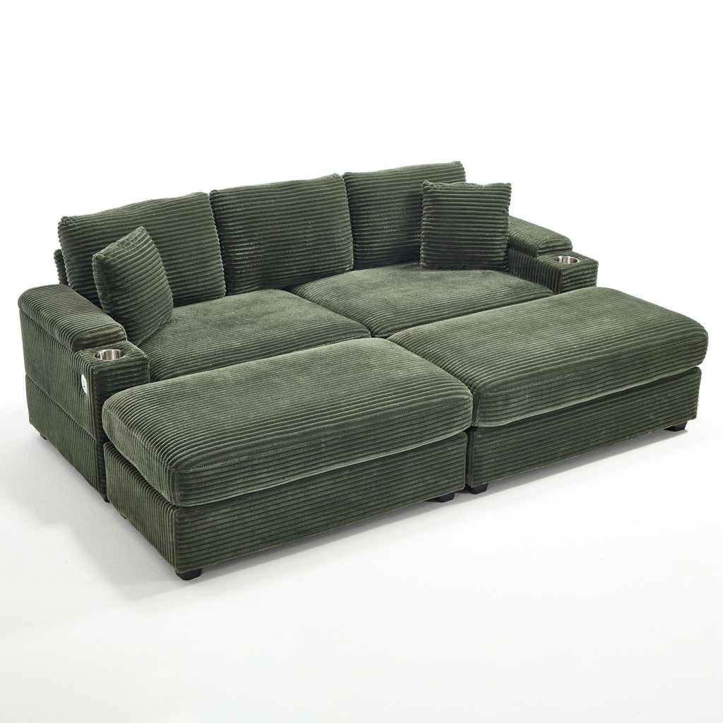 Convertible Sectional Sofa Bed Set with Storage and USB Port - Green