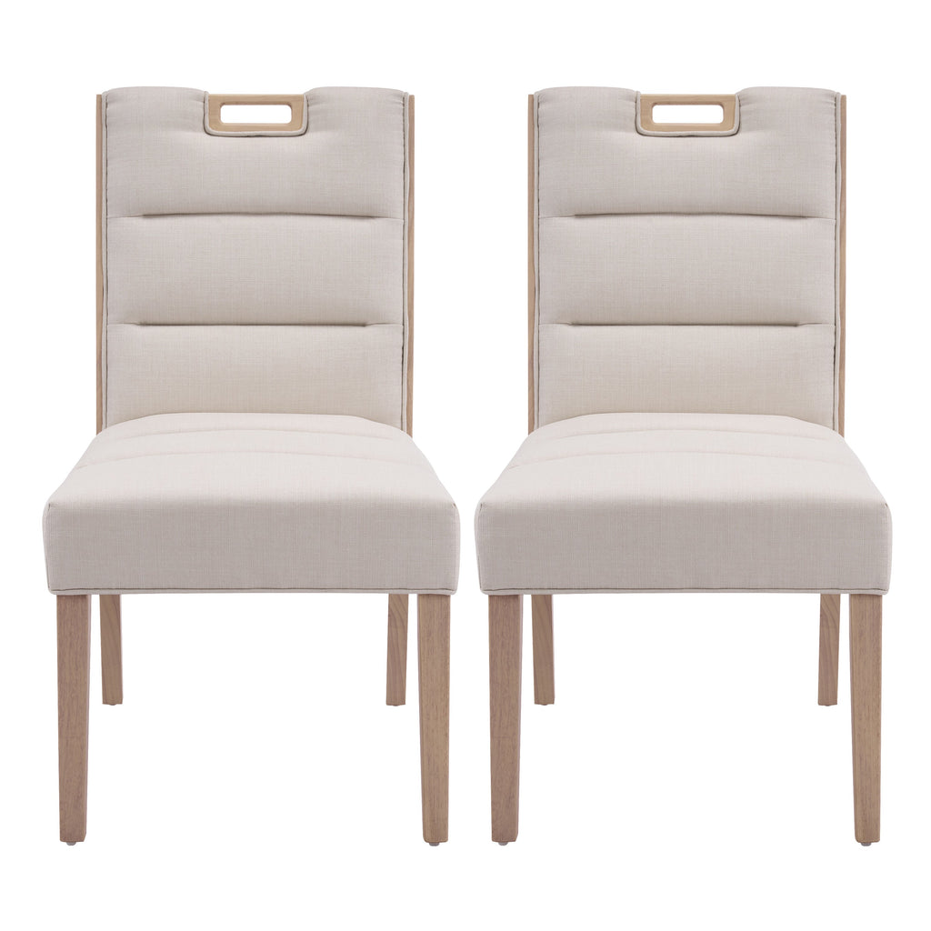 Upholstered Armless Dining Chairs with Solid Rubber Wood Frame - Beige