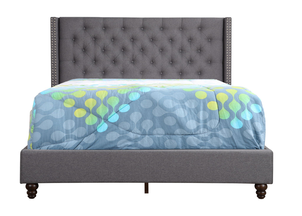 Nailhead Upholstered Bed with Deep Tufting - Dark Gray or Black