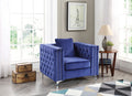Tufted Design Arm Chair with Faux Diamond Buttons - Black or Blue