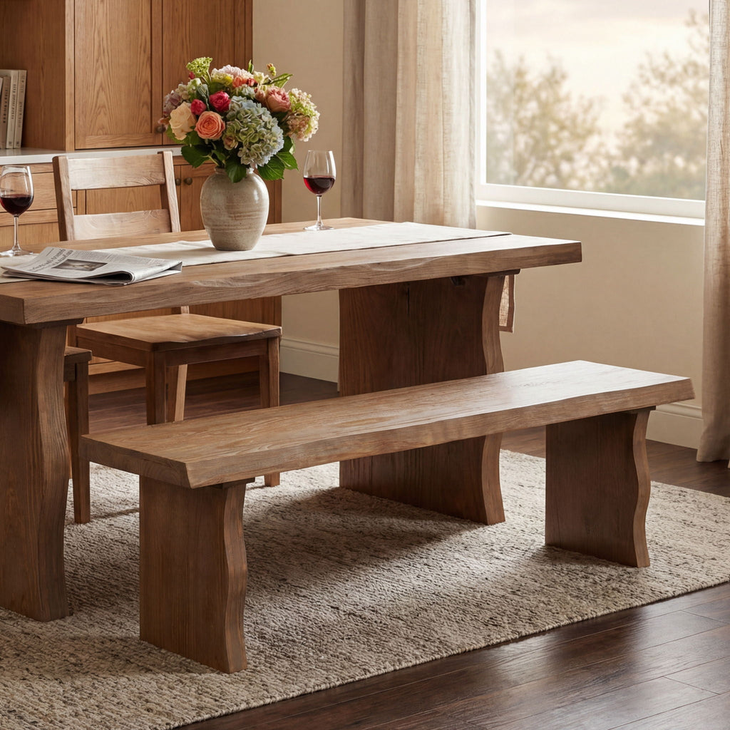 Pine Indoor Dining Bench Fits 3 People with Sturdy Construction - Natural Finish