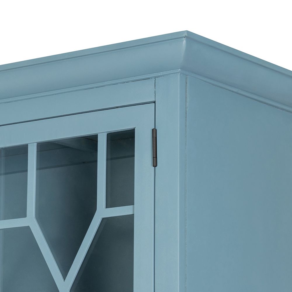 Solid Acacia Wood Accent Cabinet with Glass Doors - Light Blue or Light Brown