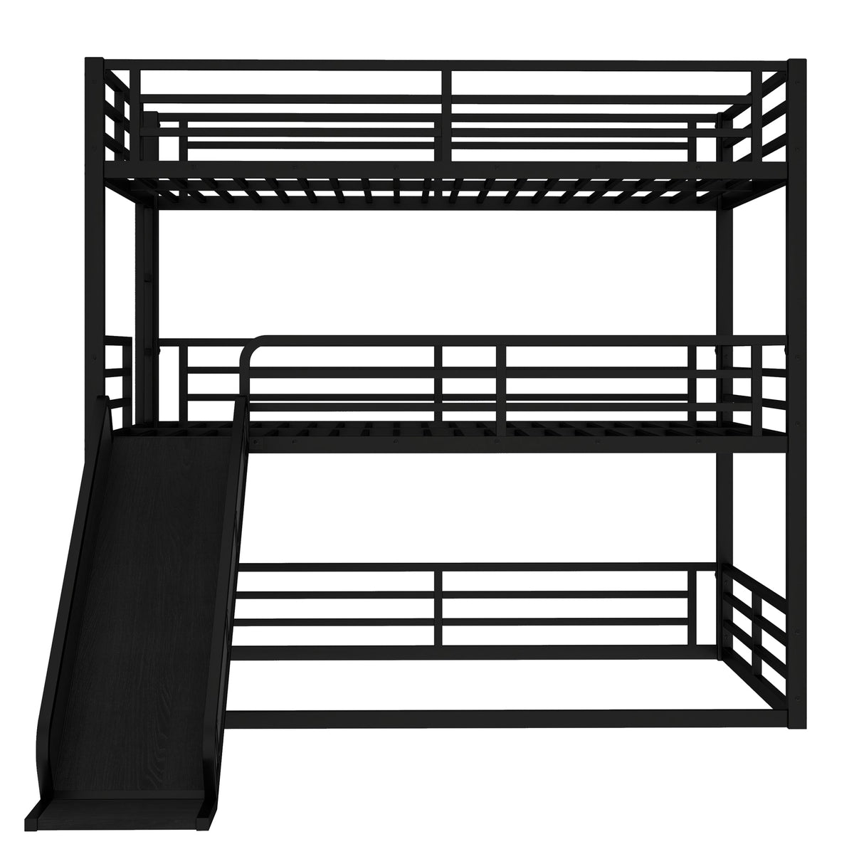 Queen Over Queen Triple Bunk Bed with Slide - Metal Frame
