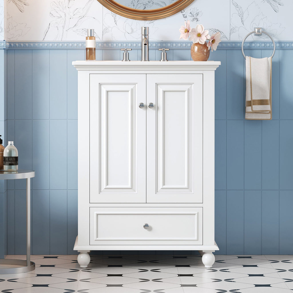 Modern Bathroom Vanity With Sink, Cabinet, And Drawers