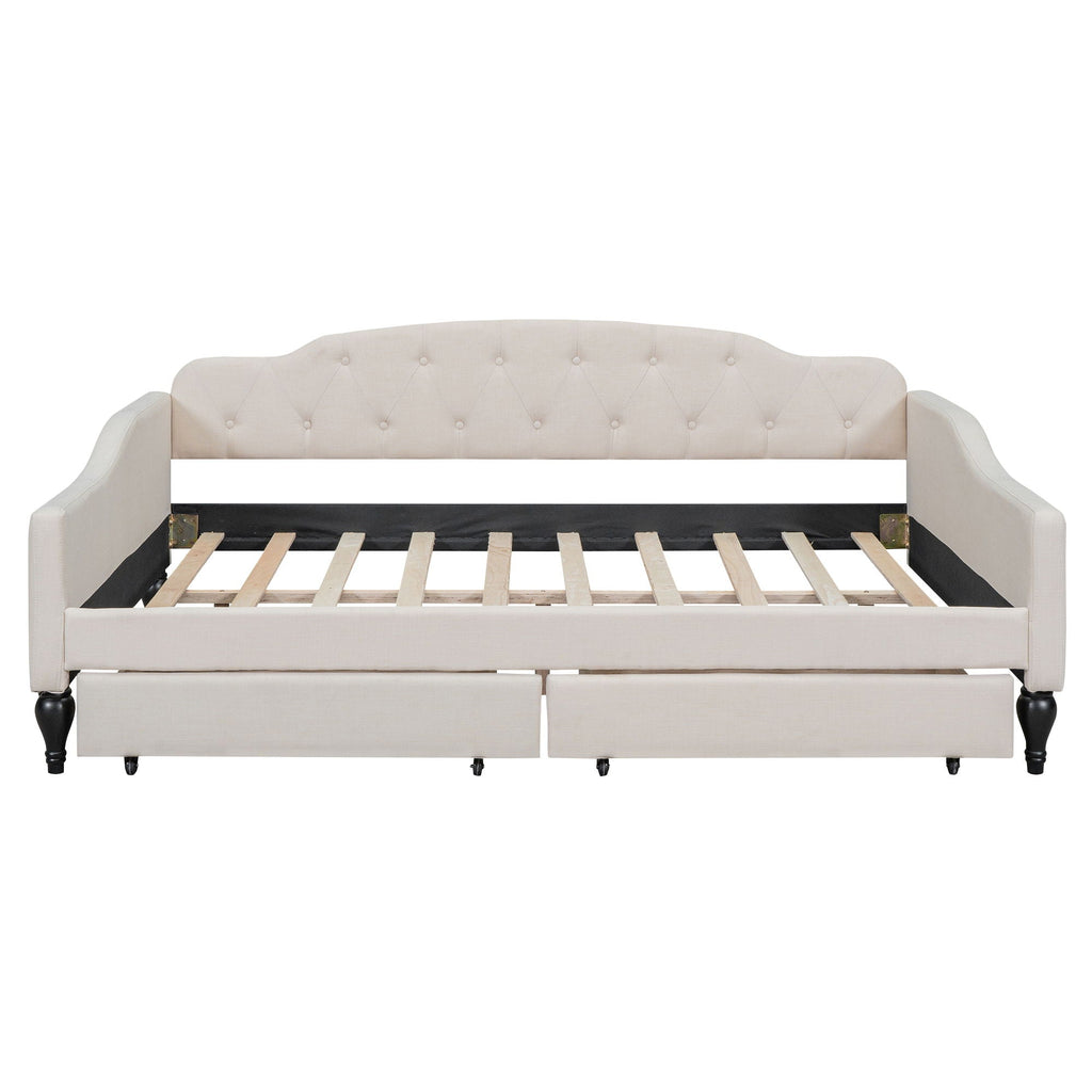 Upholstered Tufted Daybed with Storage Options - Beige