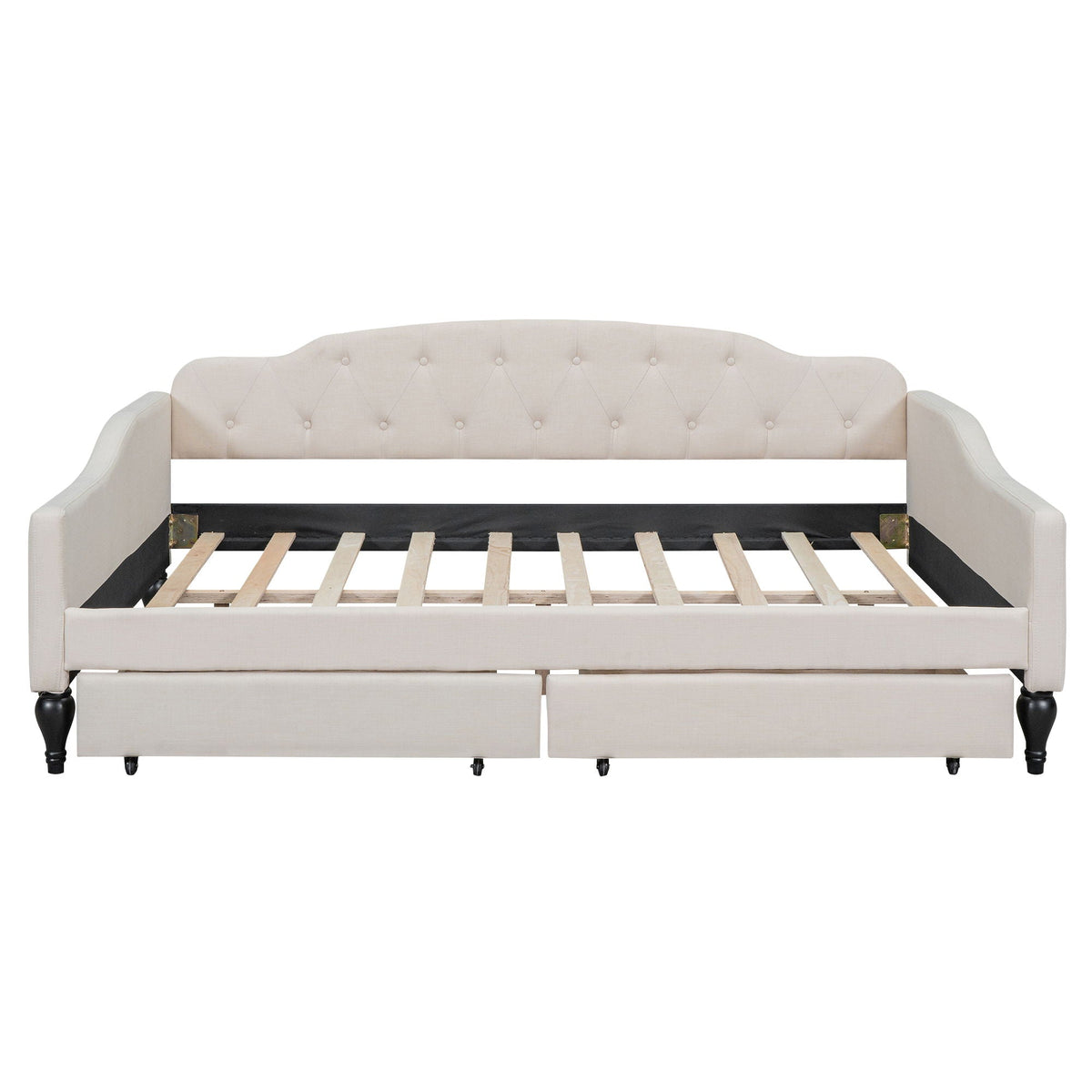 Upholstered Tufted Daybed with Storage Options - Beige