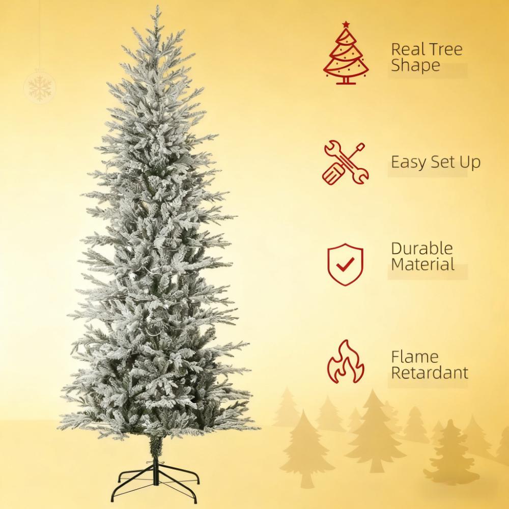 Pre Lit Artificial Flocked Christmas Tree with Snow Branches - 7.5ft