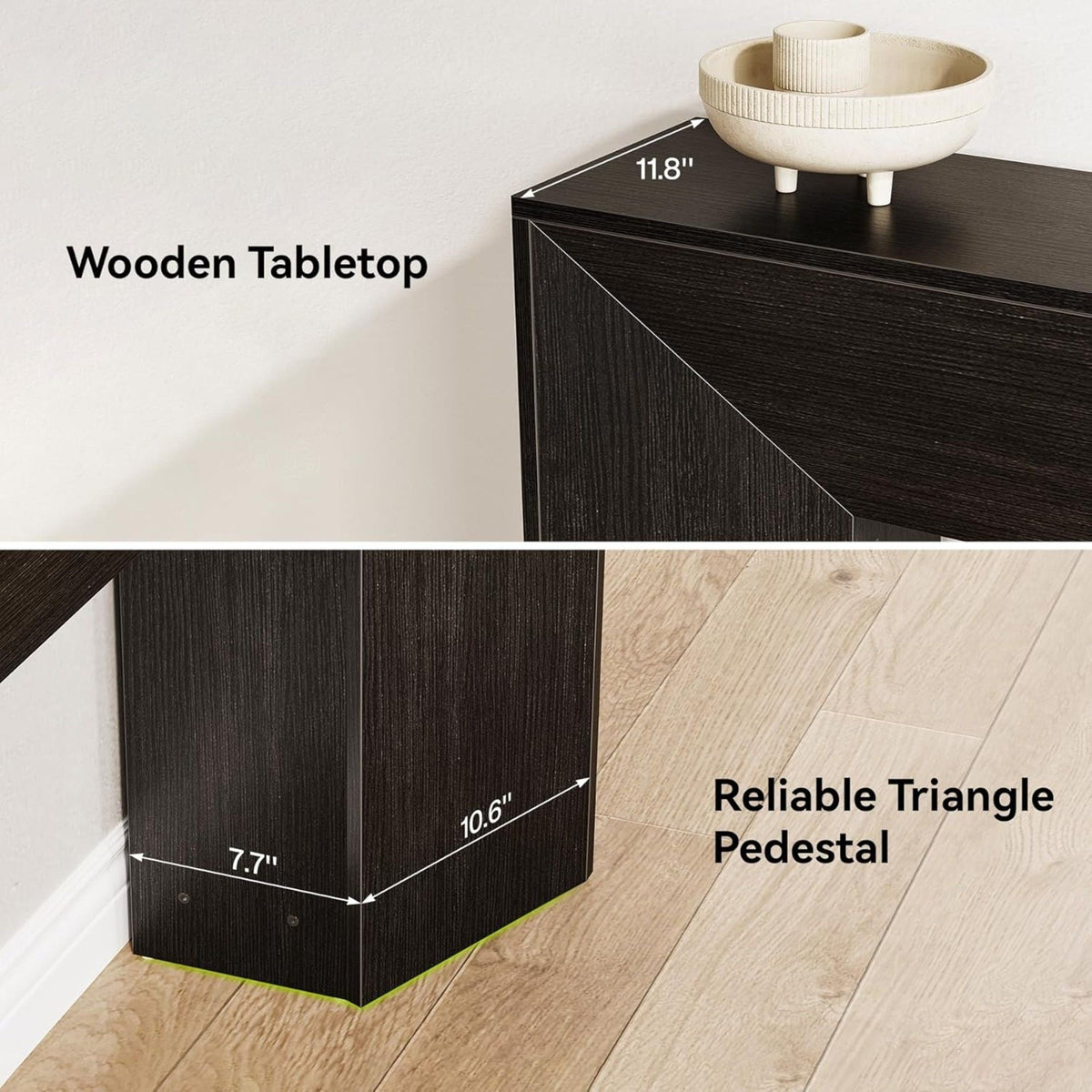 Extra Long Solid Wood Console Table with Slim Profile - Matte Black