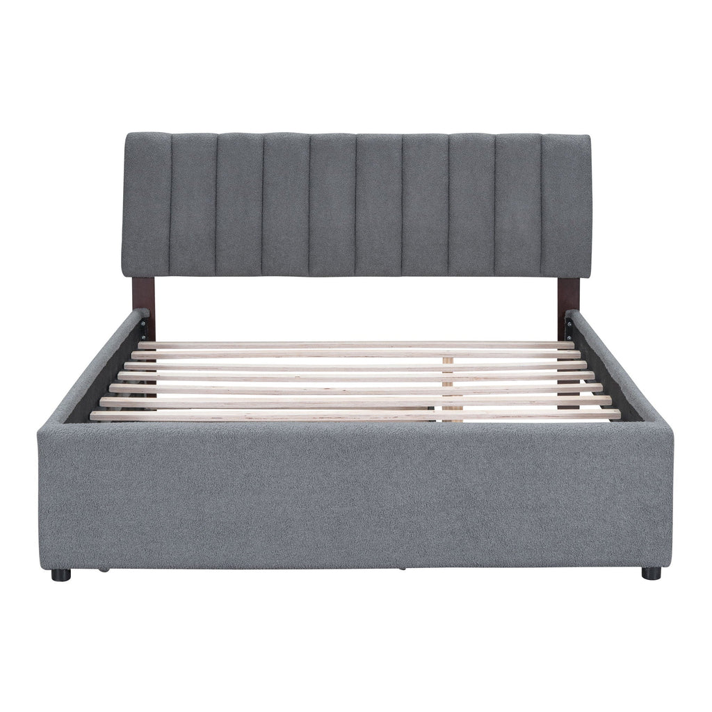 Upholstered Platform Bed With Trundle and LED Lights - Full or Queen