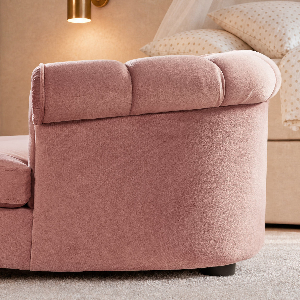 Rolled-Arm Dog Bed with Channel-Tufted Back - Ash Rose