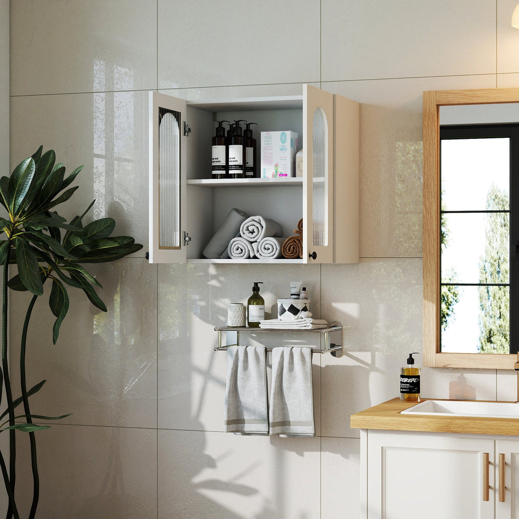 Wall Cabinet with Arched Glass Door and Adjustable Shelves – Particle Board