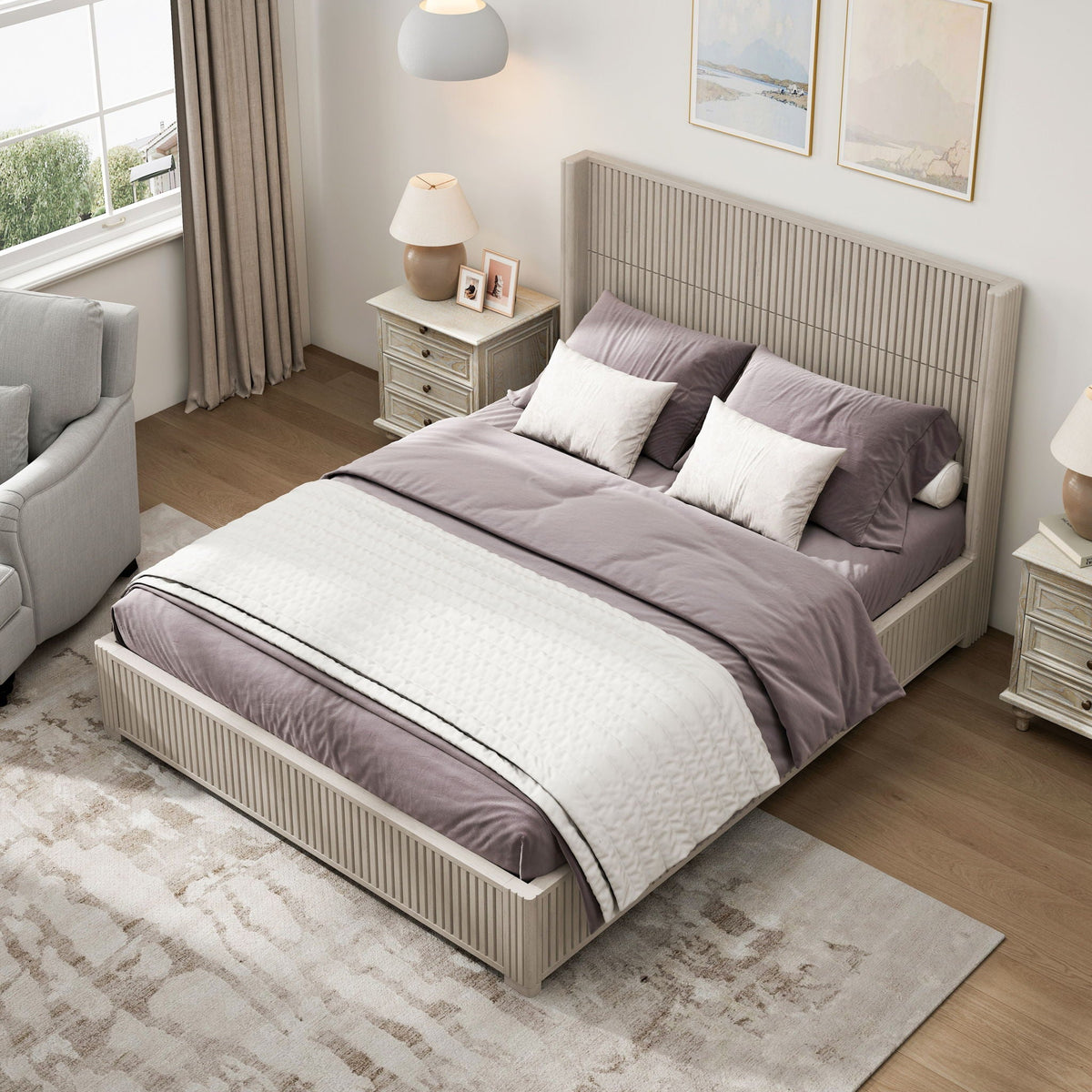 Platform Bed Frame with Headboard, Floor Standing Design - Queen & King