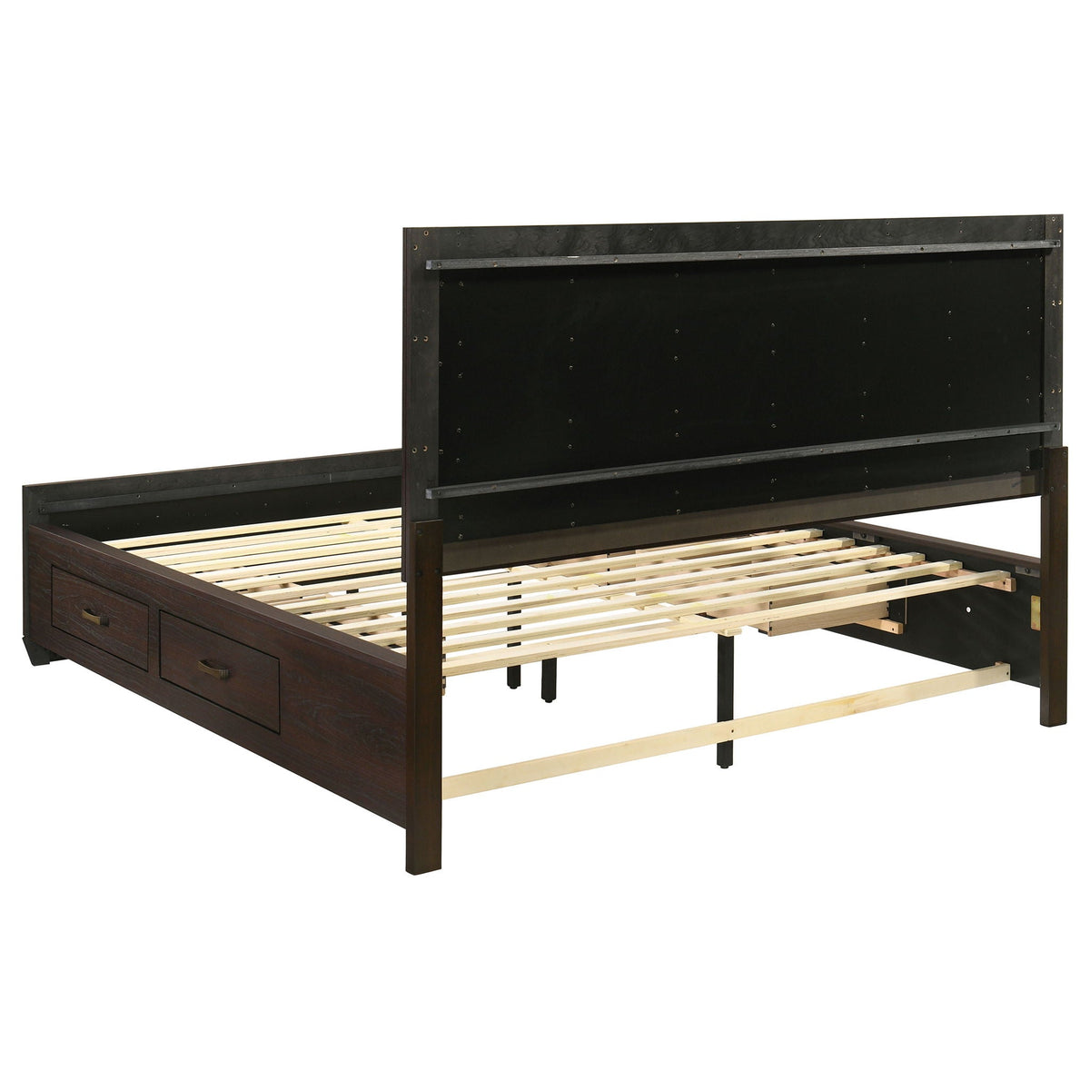 Dark Brown Storage Bed with Side Drawers - Modern Engineered Wood