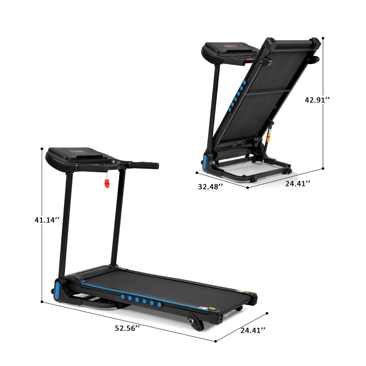 Incline Treadmill for Running & Walking with Hydraulic Folding - Black