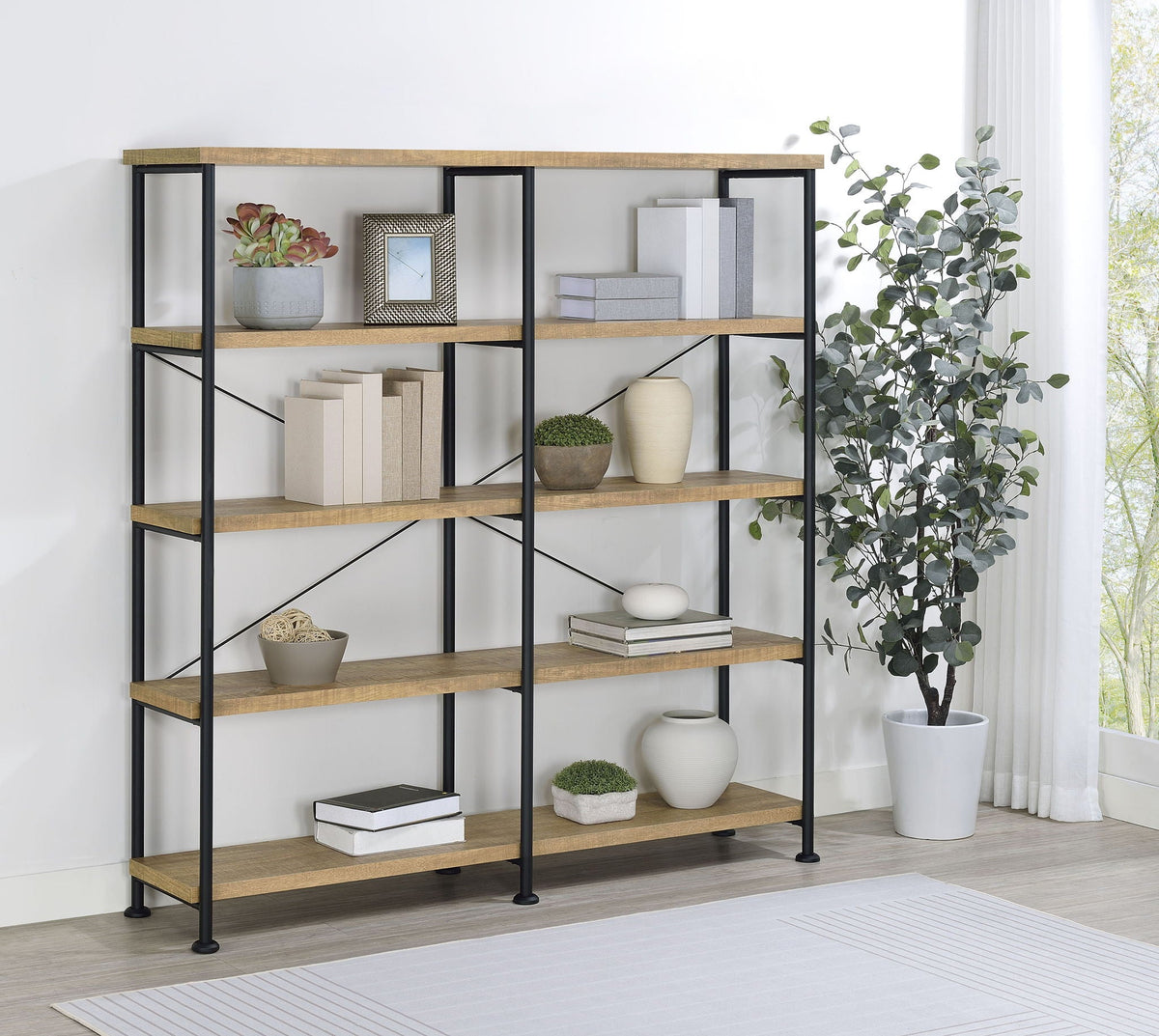 Analiese 63-inch 4-shelf Double Bookshelf Mango