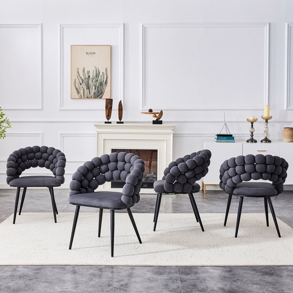 Ball Chain Bubble Dining Chair Set with Sculptural Backrest - Dark Gray, Beige, Orange