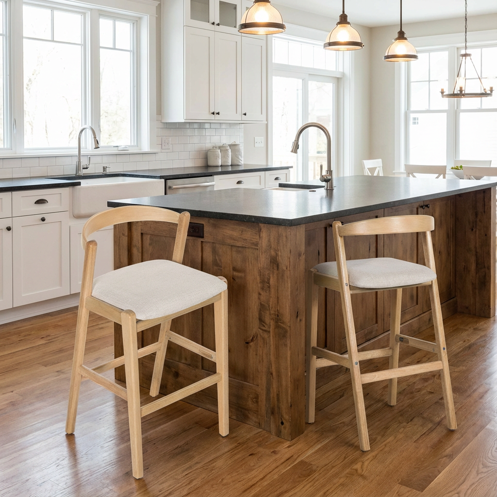 Balmain Indoor Rubberwood Barstool with Cushioned Seat - Brown