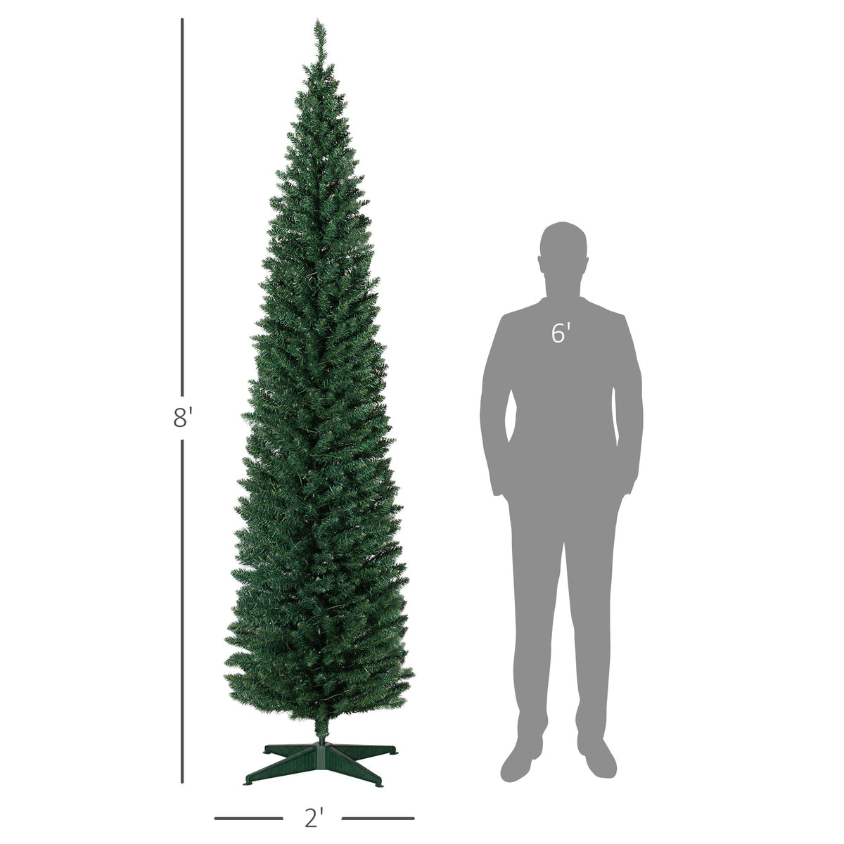 8' Slim Noble Fir Artificial Christmas Tree with Warm LED Lights - Green