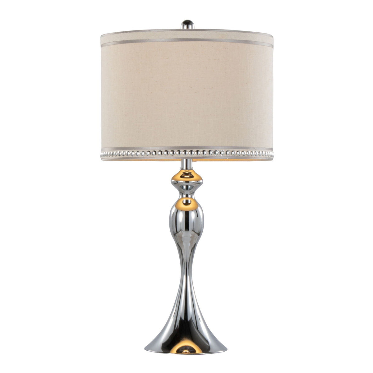 Contemporary Table Lamp Set with Chrome Finish and Cream Shades
