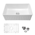Ceramic Farmhouse Sink with Deep Basin and Stainless Steel Grid - White