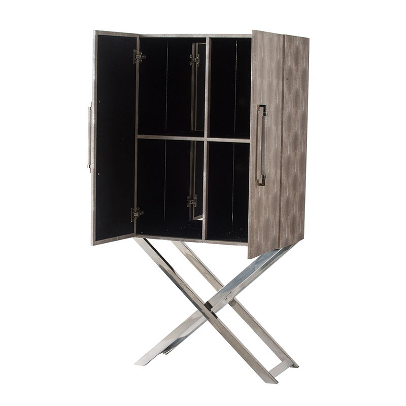 Silver Faux Leather Accent Cabinet with Mixed-Material Construction - Silver